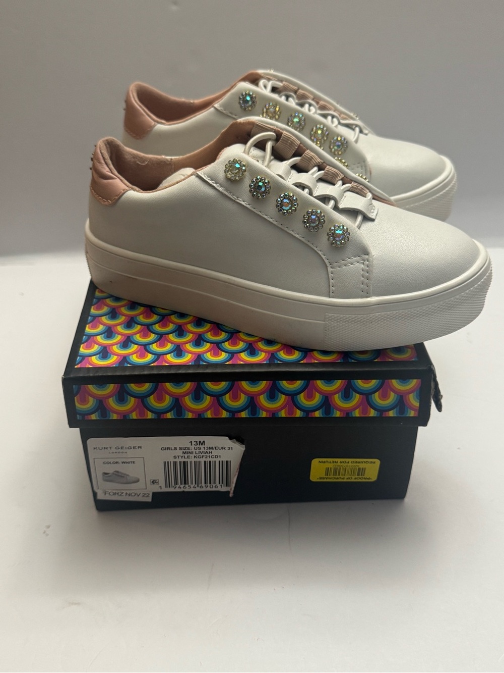 Kurt Geiger London Mini Liviah Platform Sneakers Rhinestone Girls 13M